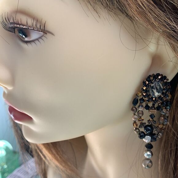 Leopard agate festoon style dangle earrings hand crafted artist made pierced - Picture 9 of 9